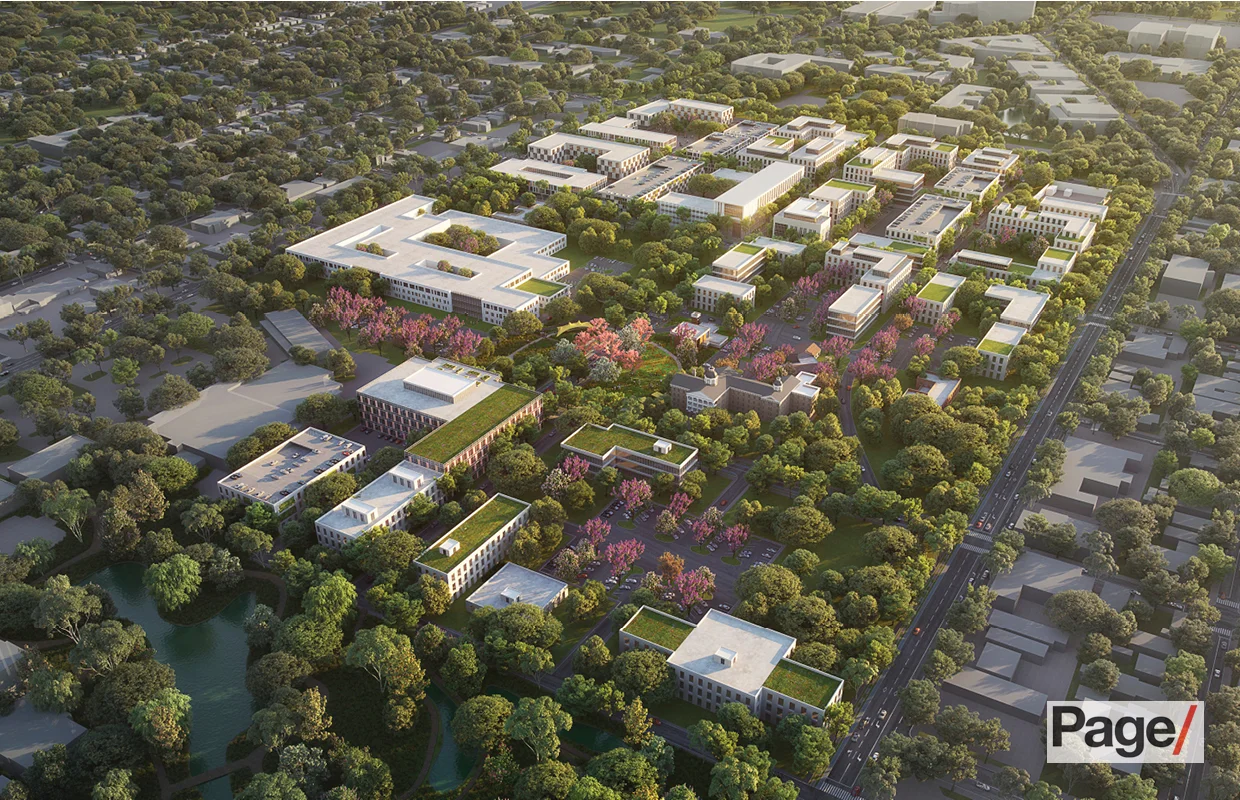 University of Texas - Austin State Hospital drone view rendering - Austin, TX